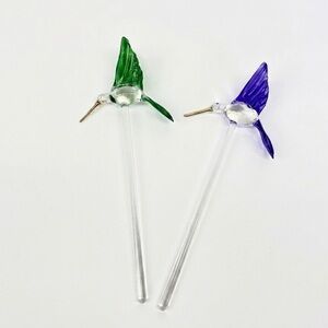 VINTAGE MCM Artisan Hand Blown Glass Hummingbird Barware Swizzle Stick 2 Murano